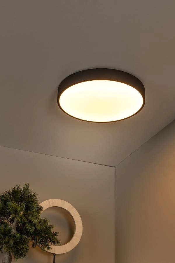 Lucide UNAR - Plafonnière - Ø 39,5 cm - LED 3 StepDim - 1x24W 2700K - Zwart - sfeer 1